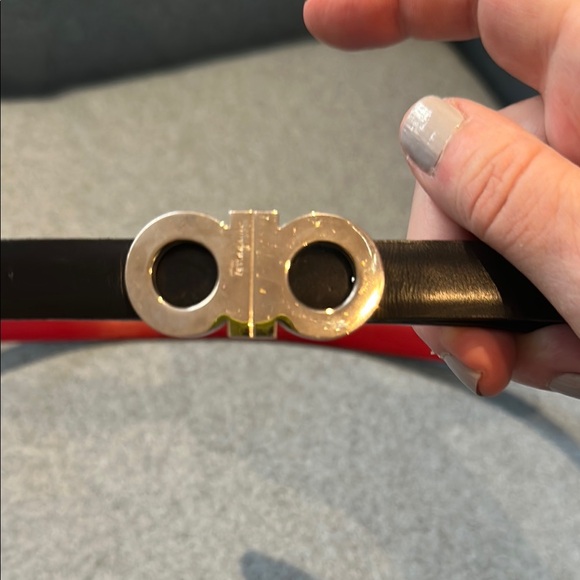 Salvatore Ferragamo Black and Red Leather Belt with Infinity Buckle - Picture 3 of 6